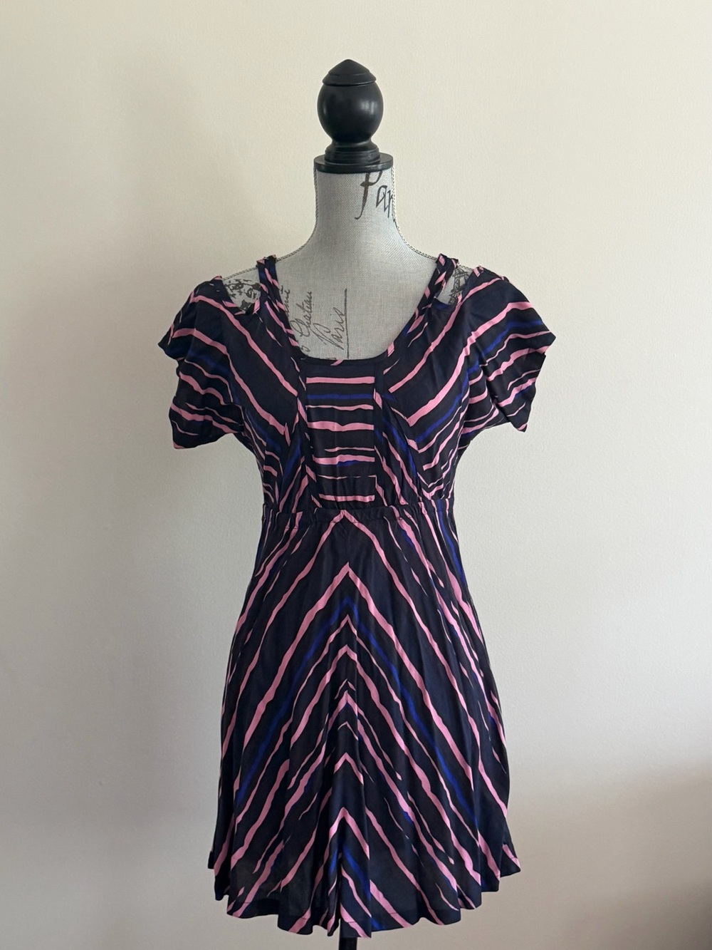 Hurley XS Navy Pink Striped Mini Dress | Open Back